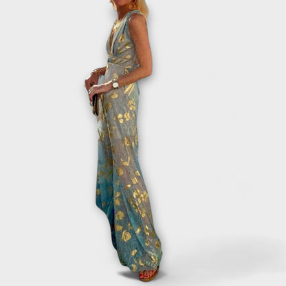 Vestido con escote en V y detalles de brillo