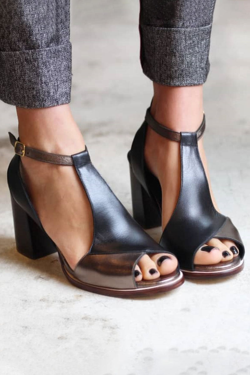 Nadaria | Sandalias de tacón peep-toe de patchwork negro