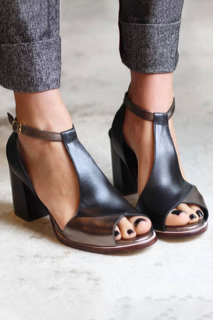 Nadaria | Sandalias de tacón peep-toe de patchwork negro