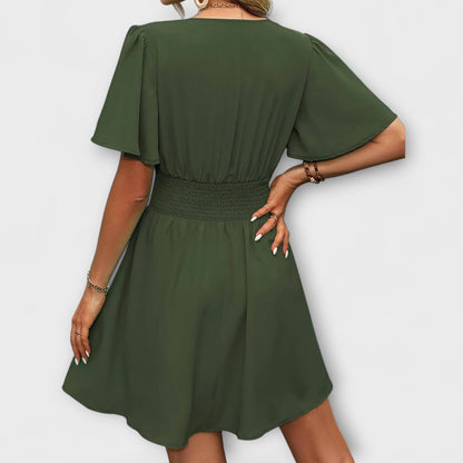 Winslet - Vestido con cinturilla fruncida y escote en V