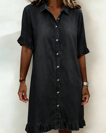 Maria | Vestido de Denim Cómodo con Pliegues Halagadores