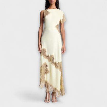 Margaret - Vestido maxi con detalles de satén y encaje