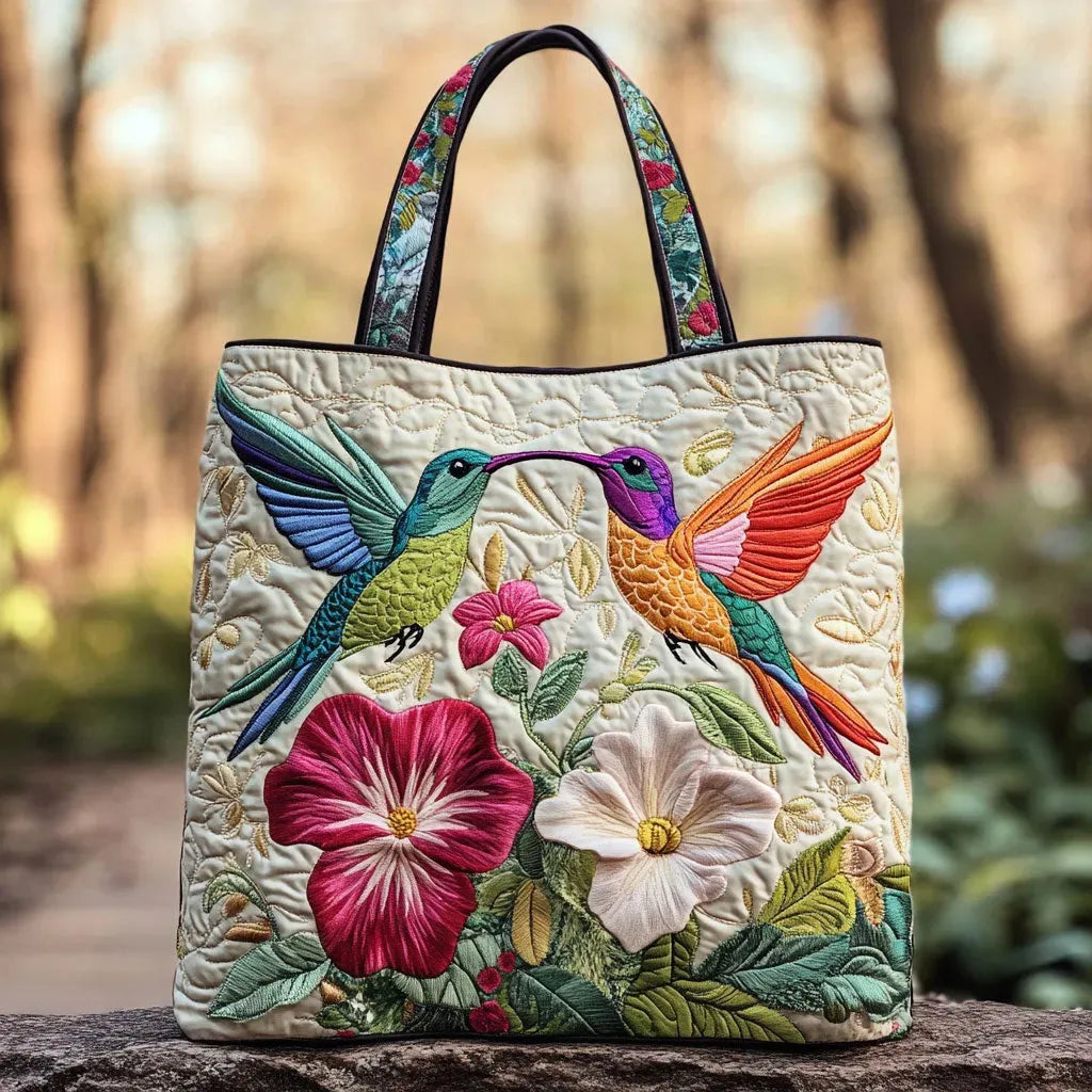 Bolso Artesanal | Colibrí y Flores Blancas