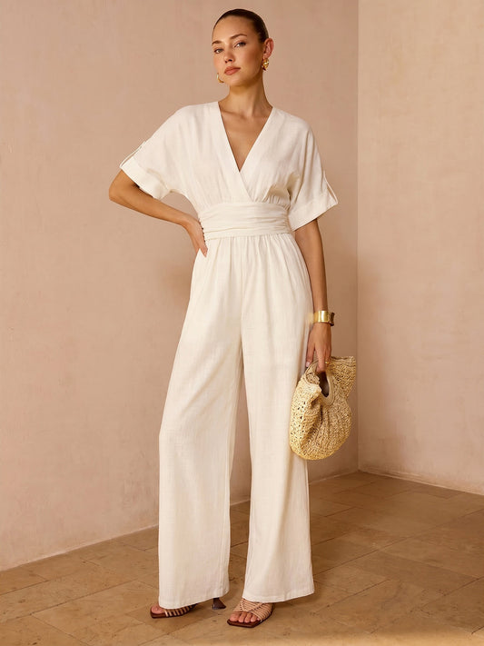 Daniela - Mono elegante de escote en V y pierna ancha