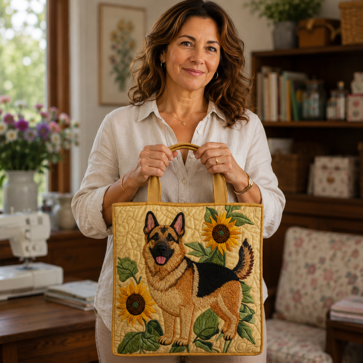 Bolso Artesanal | Pastor Alemán Floral
