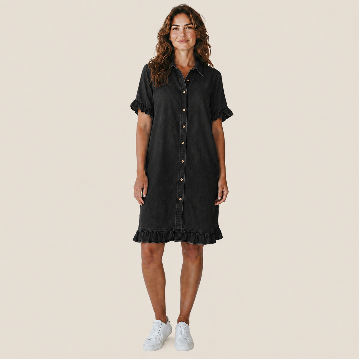 Maria | Vestido de Denim Cómodo con Pliegues Halagadores