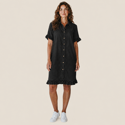 Maria | Vestido de Denim Cómodo con Pliegues Halagadores