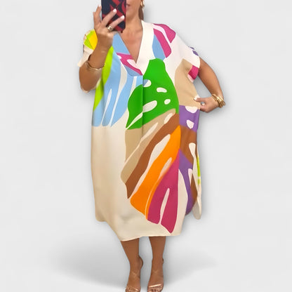 Roos - Vestido casual con estampados coloridos de hojas