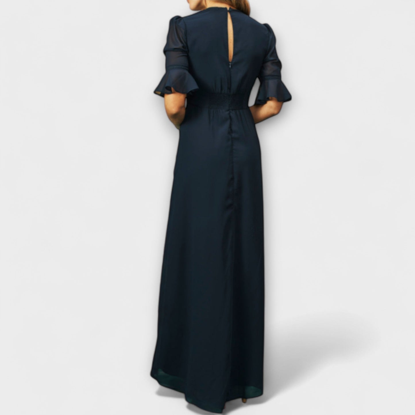 Beatrice - Elegantes vestido azul marino con bordado floral