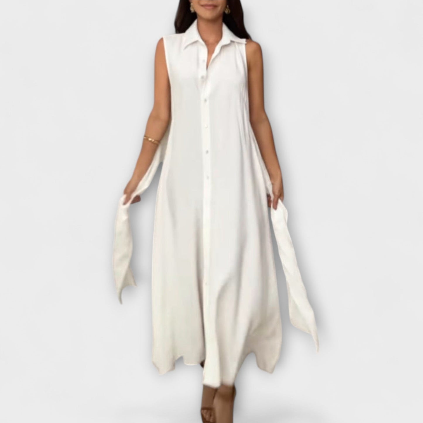 Mira - Impresionante vestido midi con cierre de un solo color y detalle de lazo