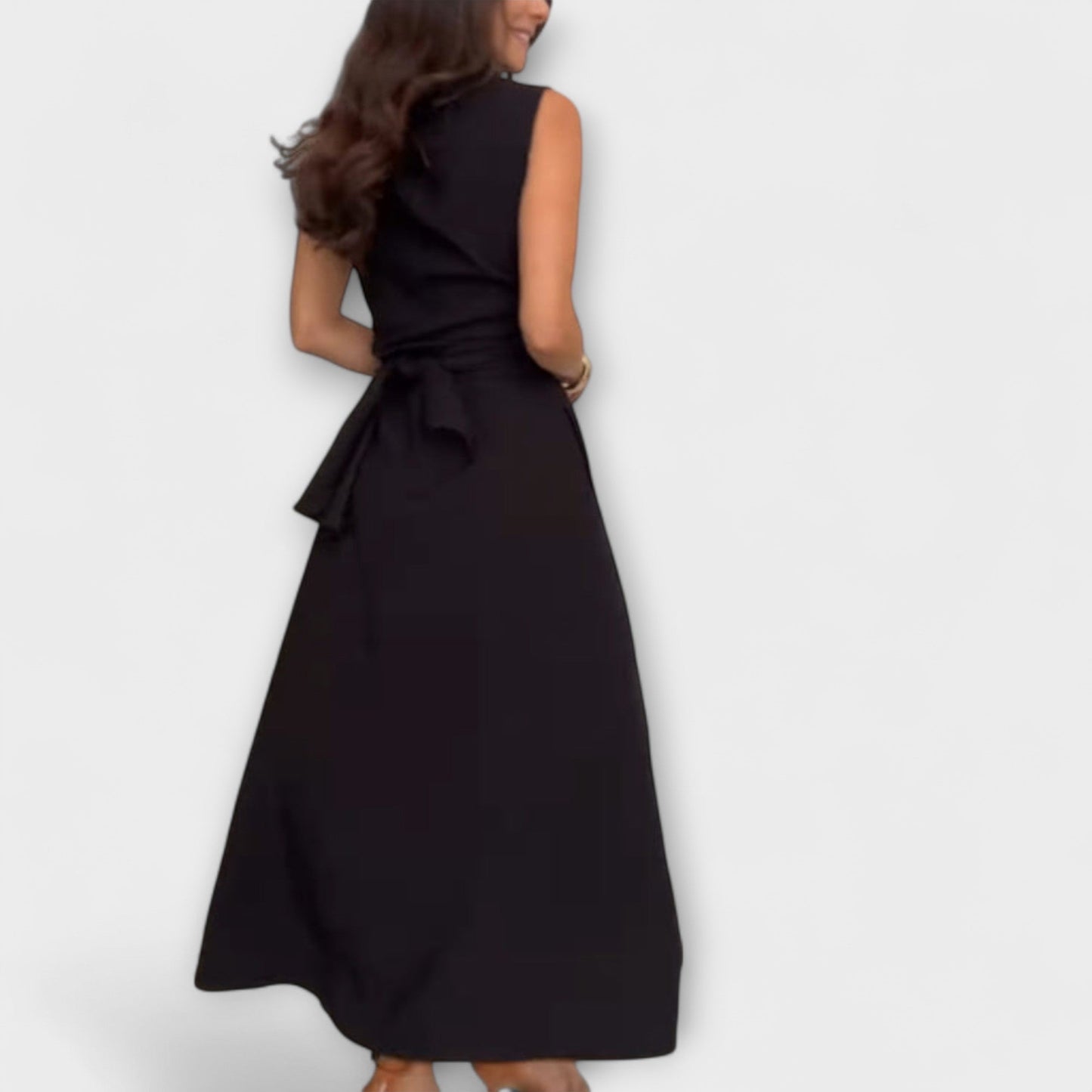 Mira - Impresionante vestido midi con cierre de un solo color y detalle de lazo