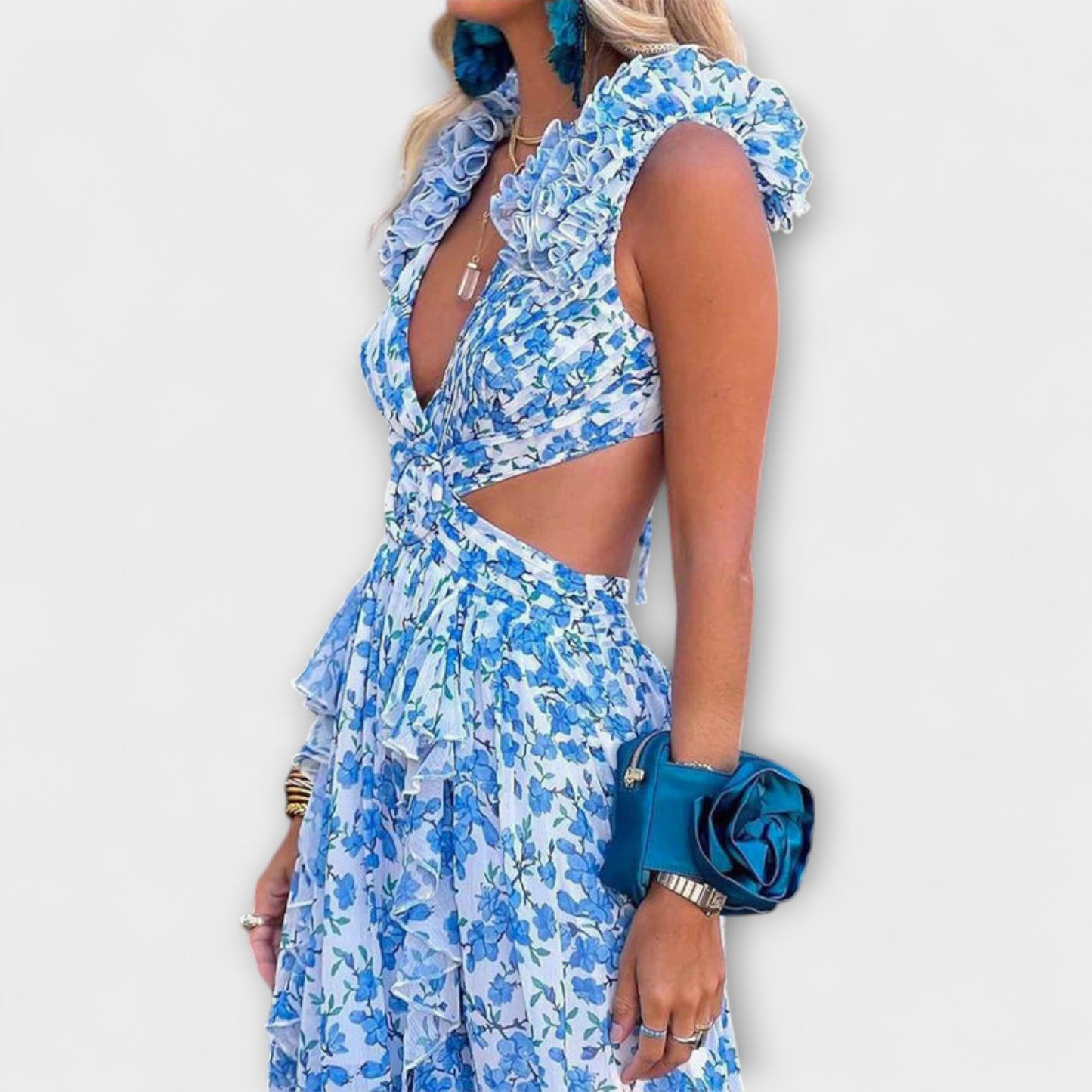 Elin - Vestido maxi con volantes y escotes