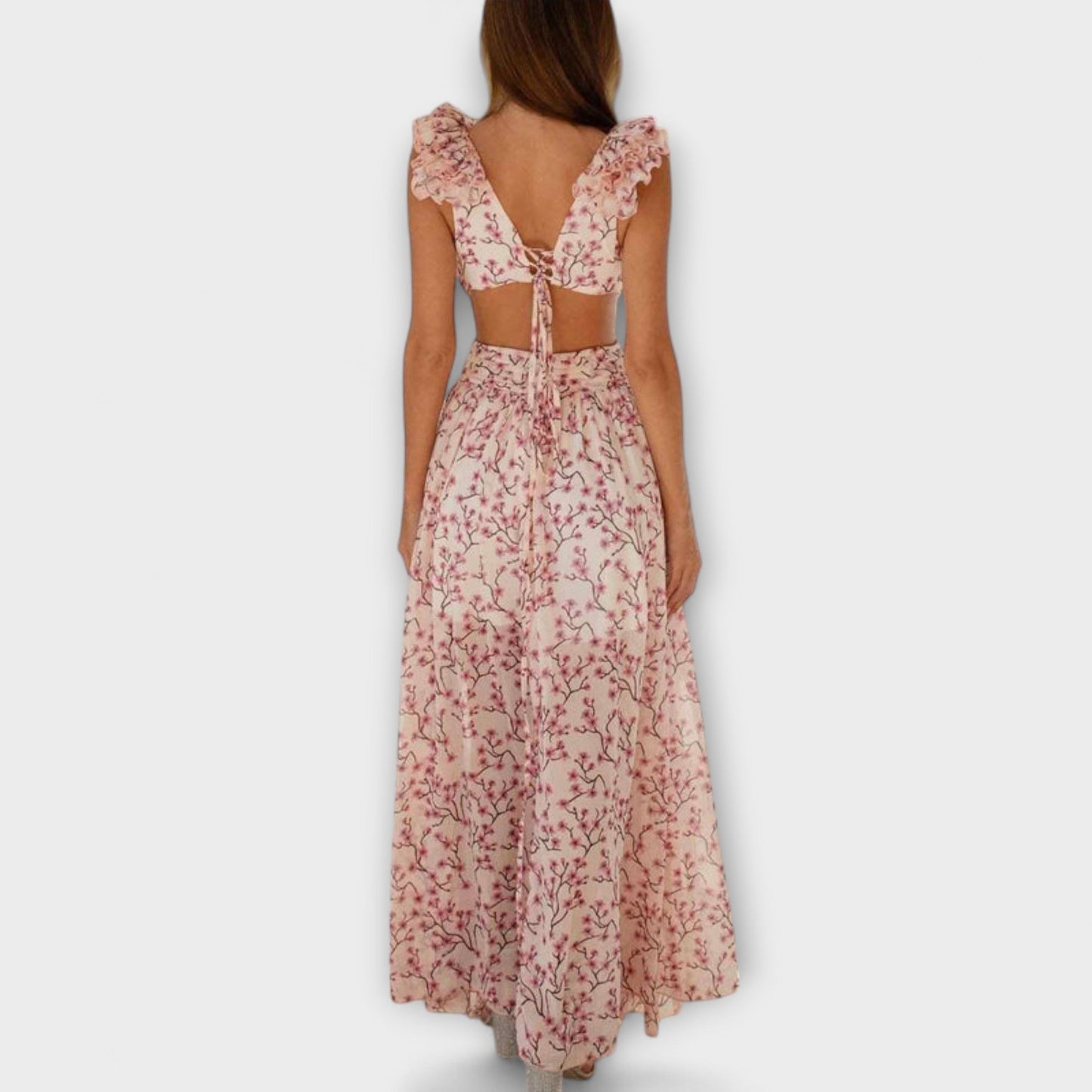 Elin - Vestido maxi con volantes y escotes