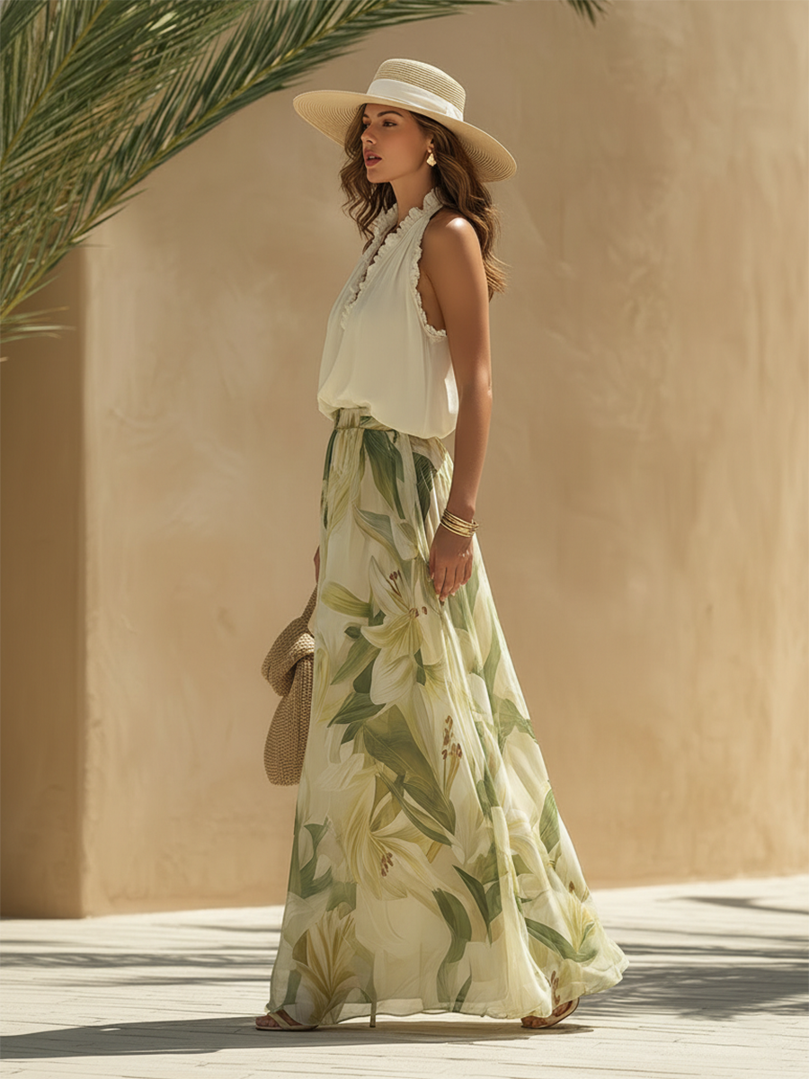 Lysandra | Elegante conjunto fluido con estampado de lirios