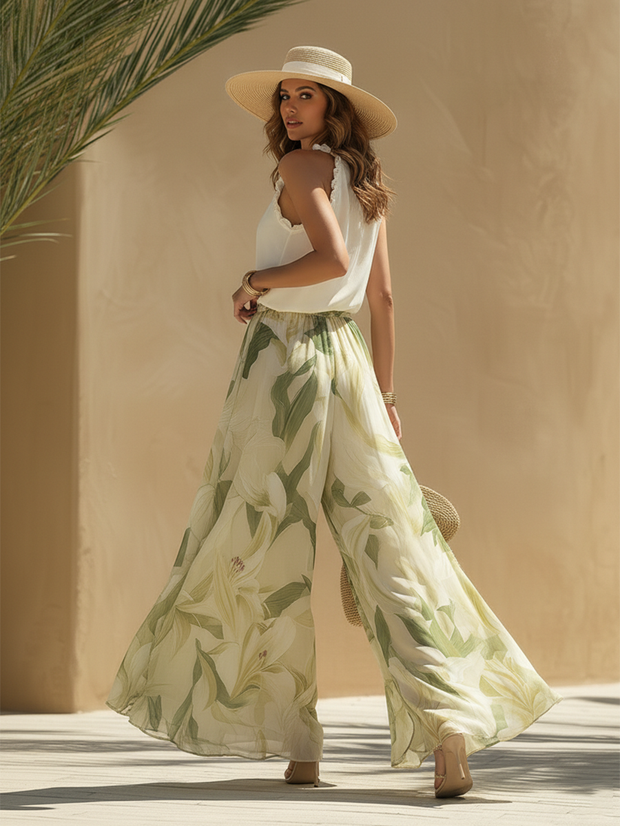Lysandra | Elegante conjunto fluido con estampado de lirios
