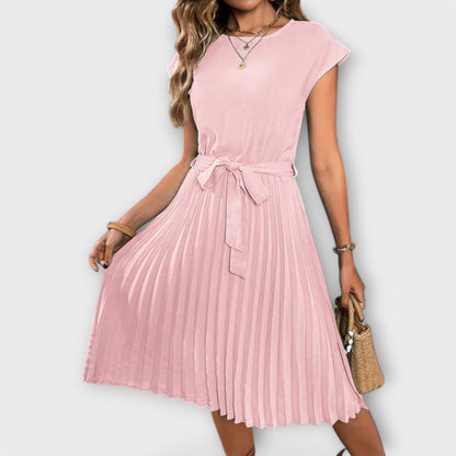 Claire - Vestido midi casual de manga corta plisado