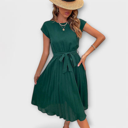 Claire - Vestido midi casual de manga corta plisado