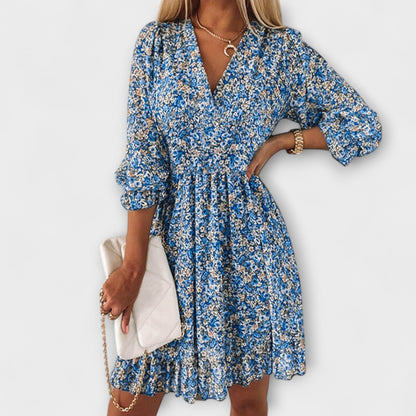 Vestido floral con mangas abullonadas para mujeres