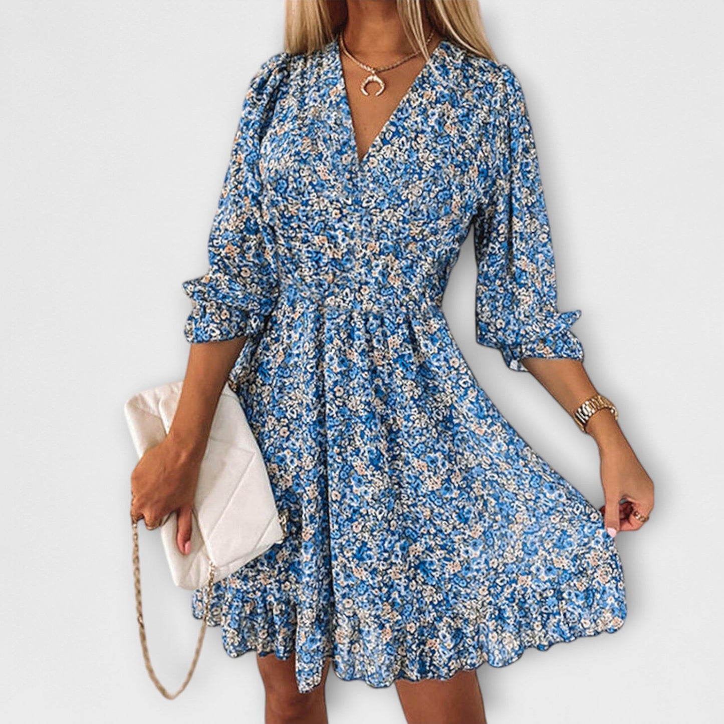 Vestido floral con mangas abullonadas para mujeres