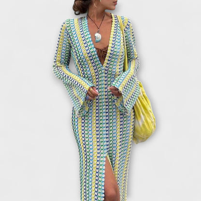 Elina – Vestido maxi con escote en V y un toque vacacional