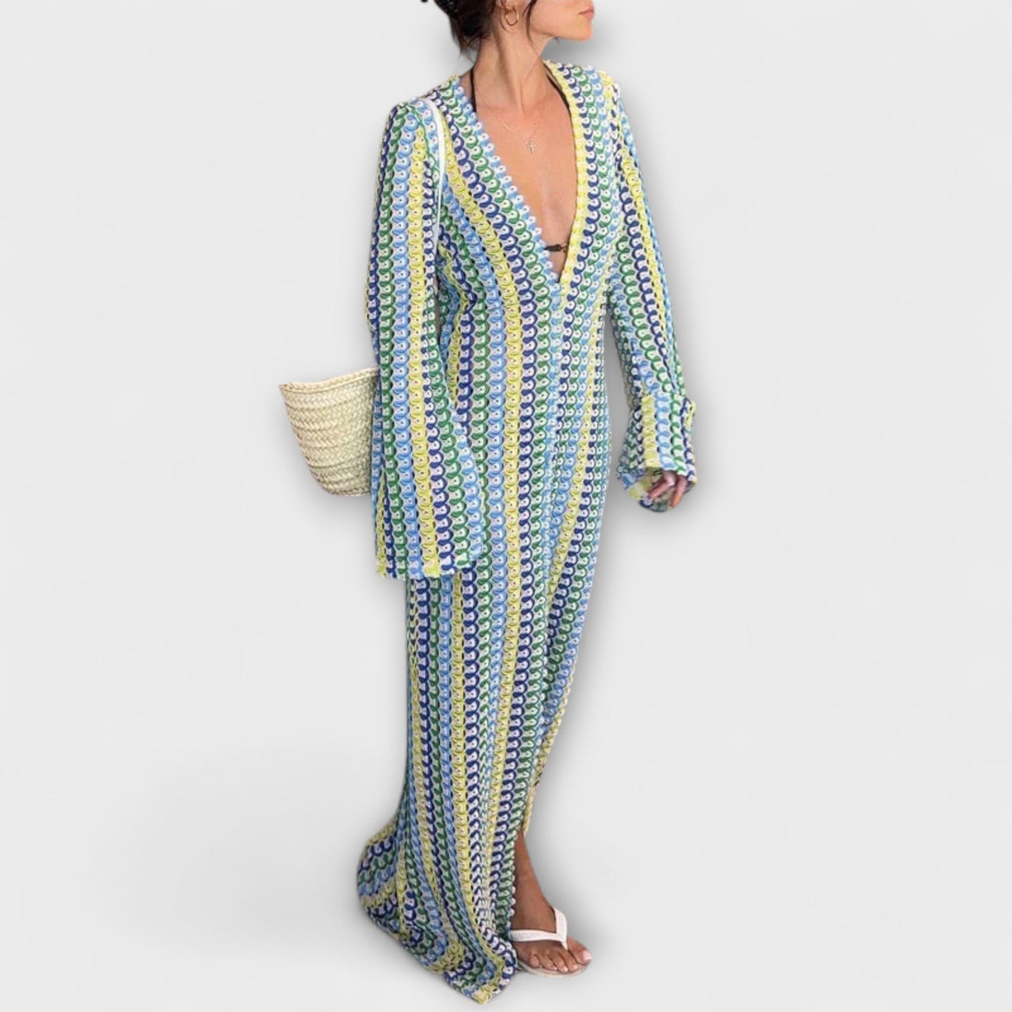 Elina – Vestido maxi con escote en V y un toque vacacional