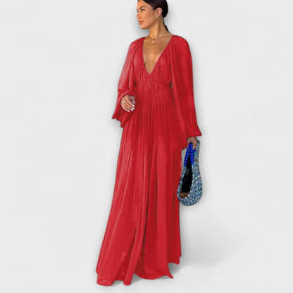 Vestido plisado elegante con mangas largas