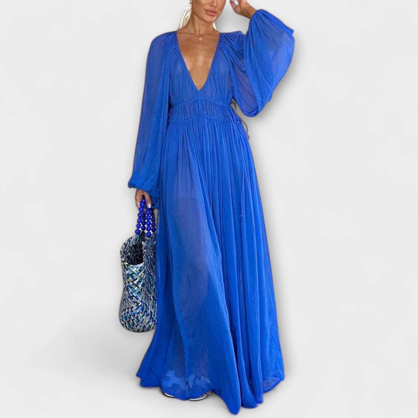 Vestido plisado elegante con mangas largas