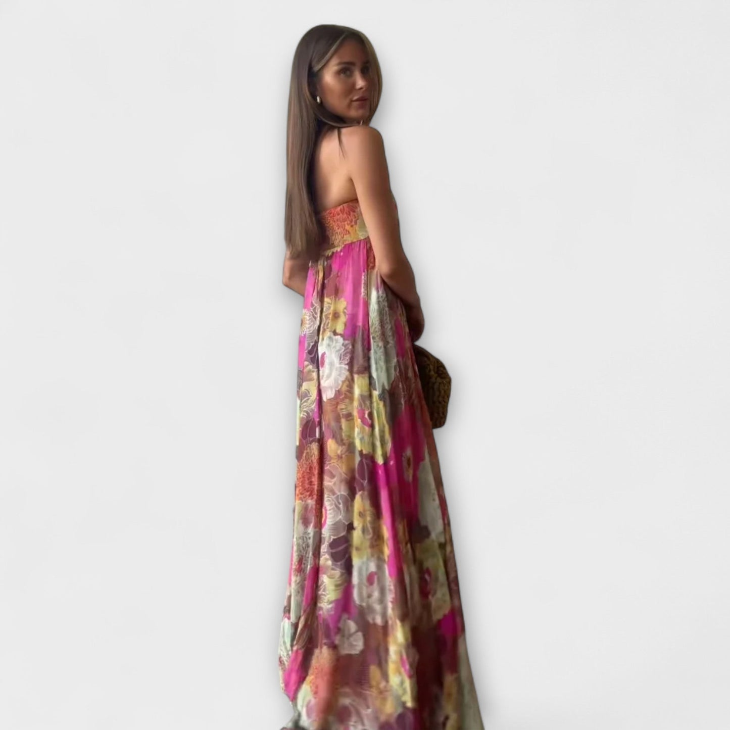 Vestido Maxi Plisado Retro Sin Mangas