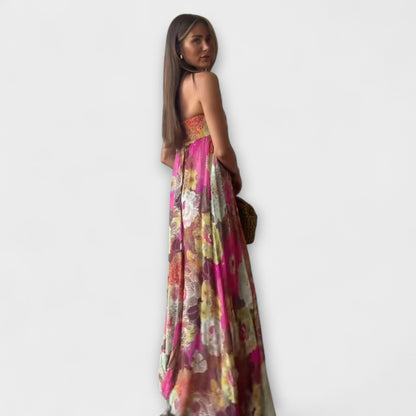 Vestido Maxi Plisado Retro Sin Mangas