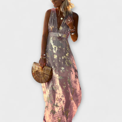 Vestido con escote en V y detalles de brillo