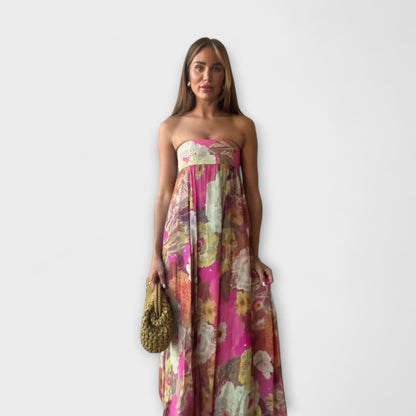 Vestido Maxi Plisado Retro Sin Mangas