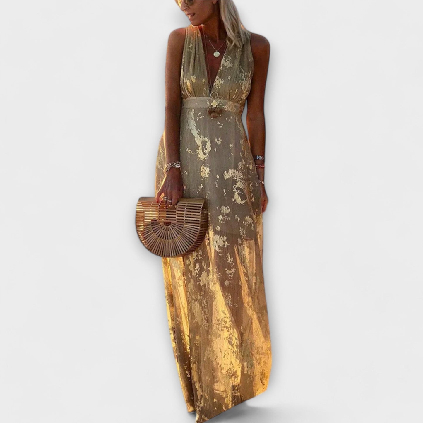 Vestido con escote en V y detalles de brillo