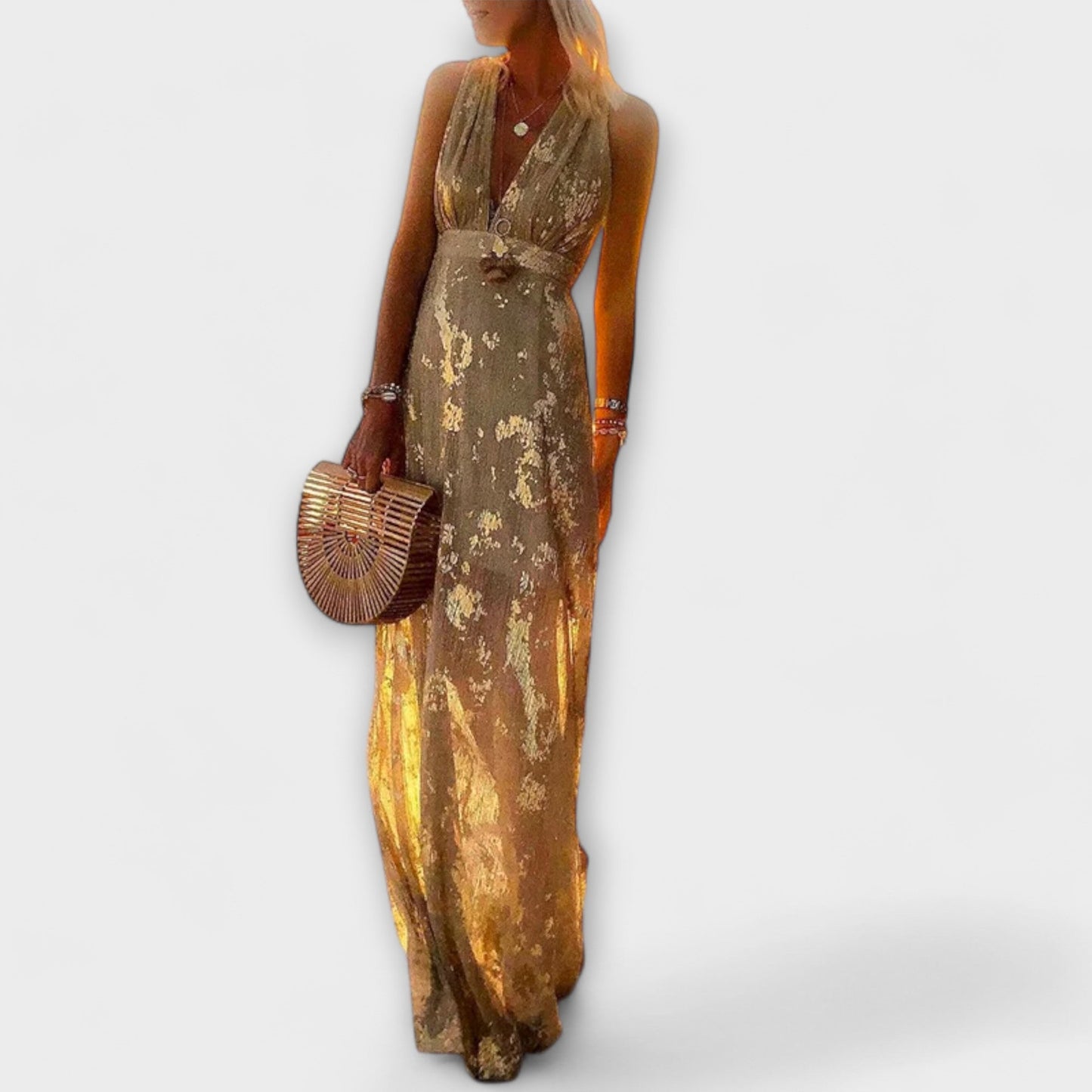 Vestido con escote en V y detalles de brillo