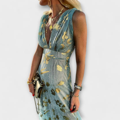 Vestido con escote en V y detalles de brillo