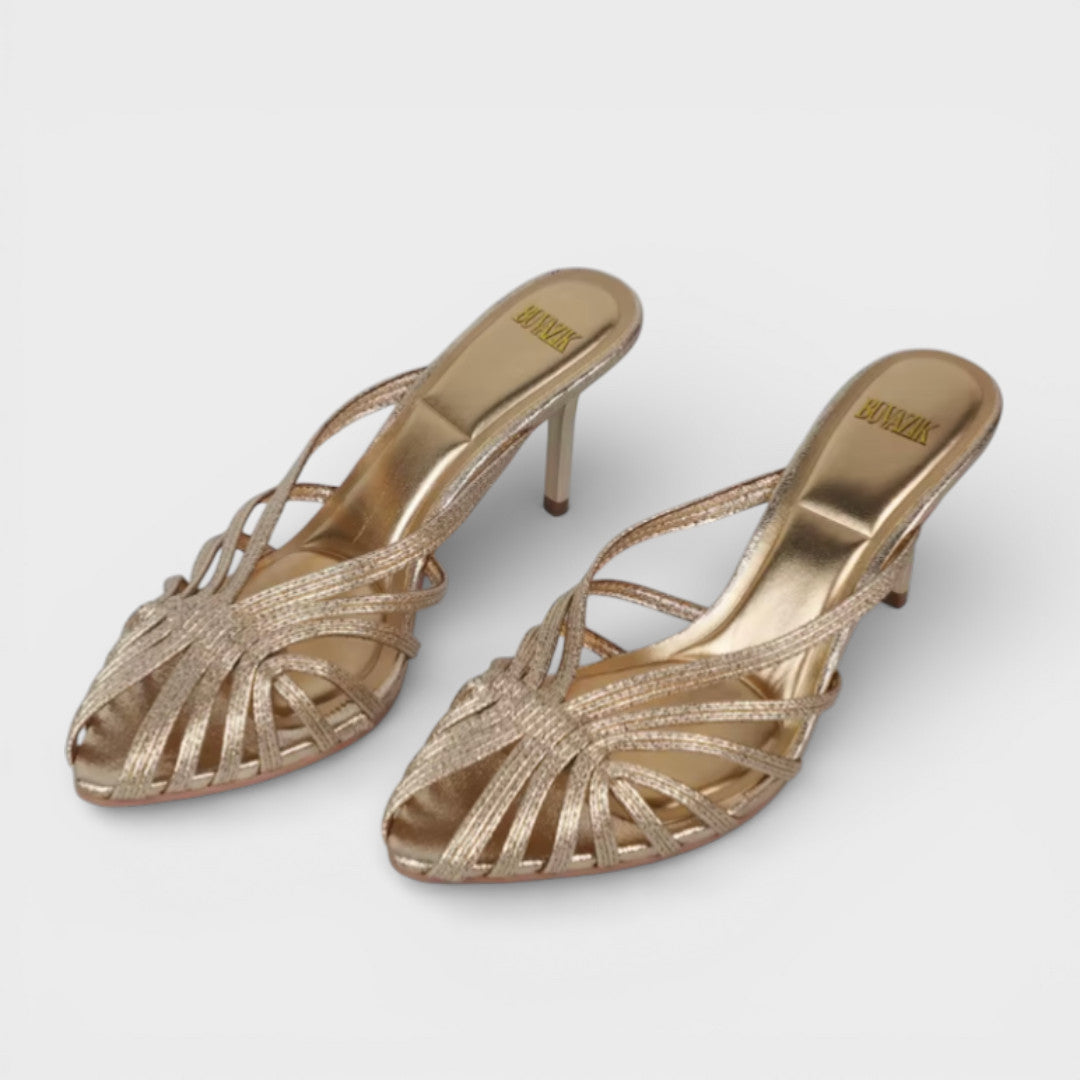 Sandalias Tacón Aguja Mujer Doradas