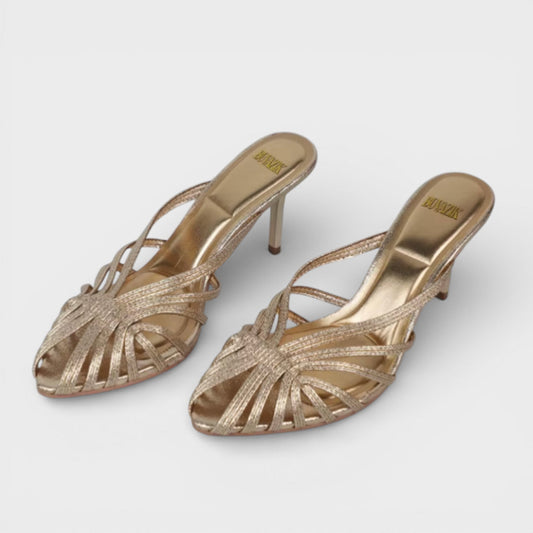 Sandalias Tacón Aguja Mujer Doradas