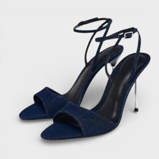 Sandalias Tacón Mujer Brillo Tobillo