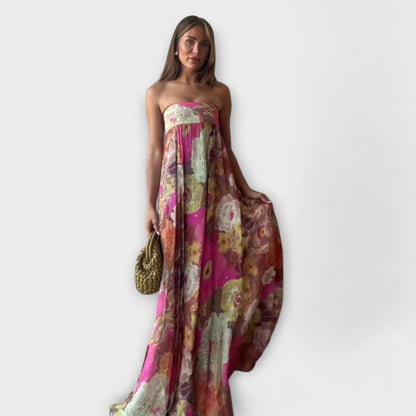 Vestido Maxi Plisado Retro Sin Mangas