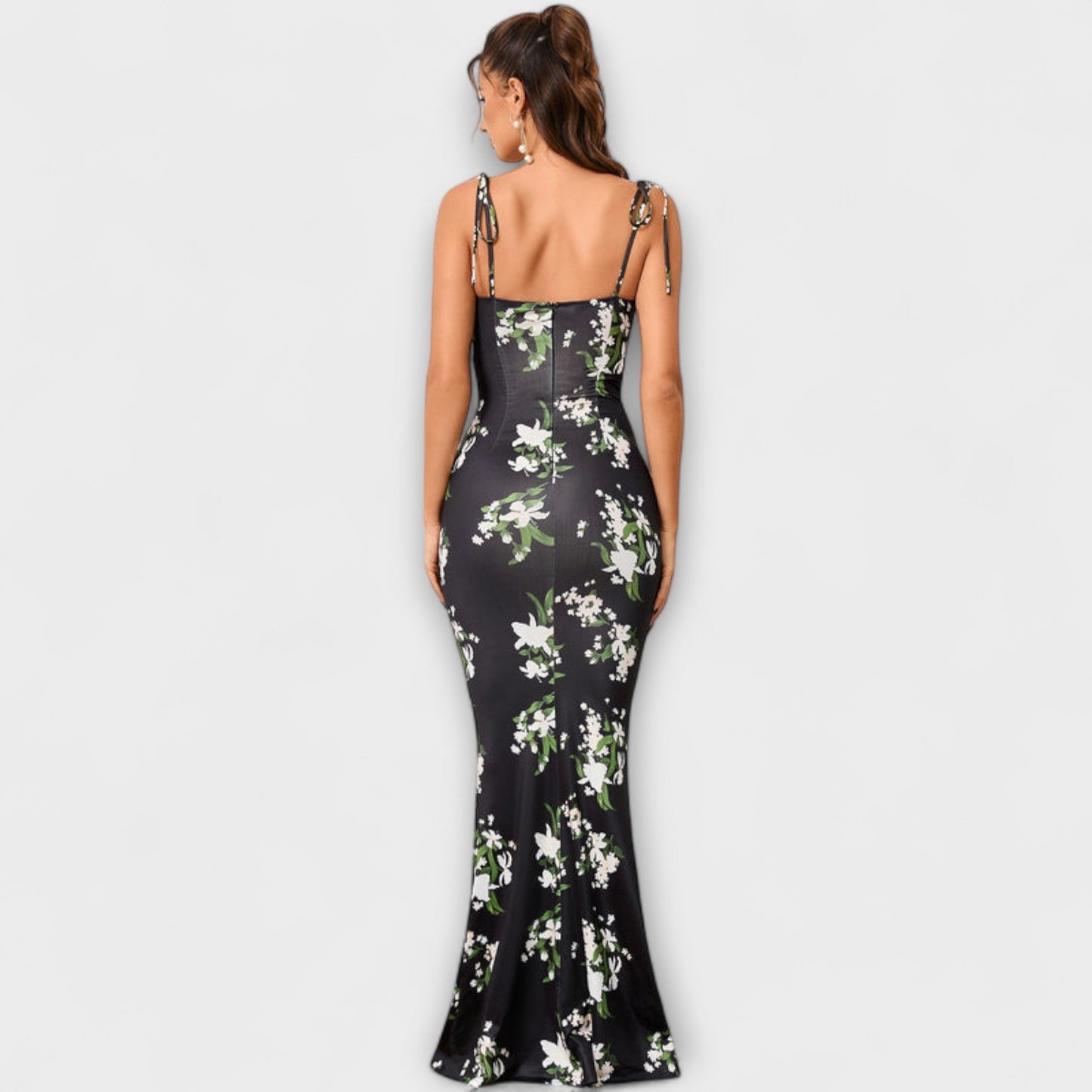 Thalia - Vestido de fiesta con estampado floral y tirantes atados