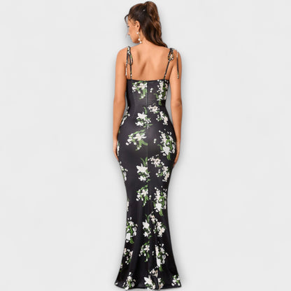 Thalia - Vestido de fiesta con estampado floral y tirantes atados