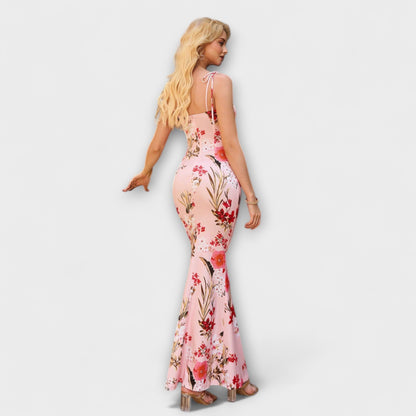 Thalia - Vestido de fiesta con estampado floral y tirantes atados