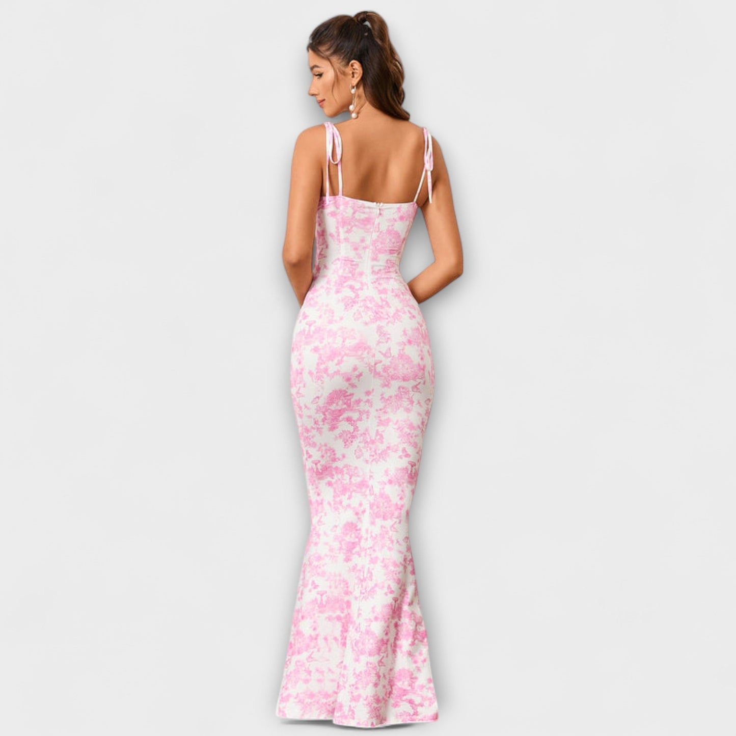 Thalia - Vestido de fiesta con estampado floral y tirantes atados