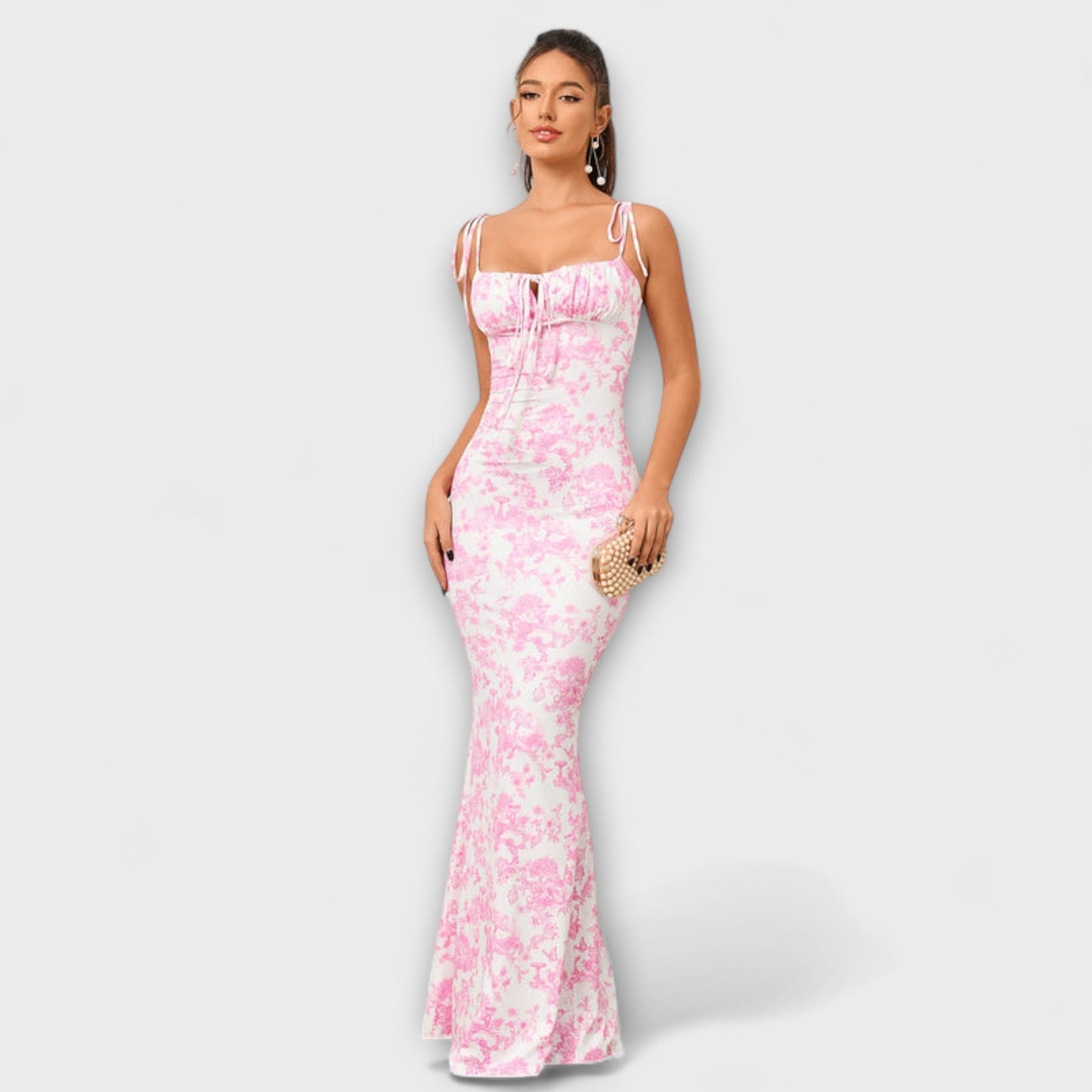 Thalia - Vestido de fiesta con estampado floral y tirantes atados