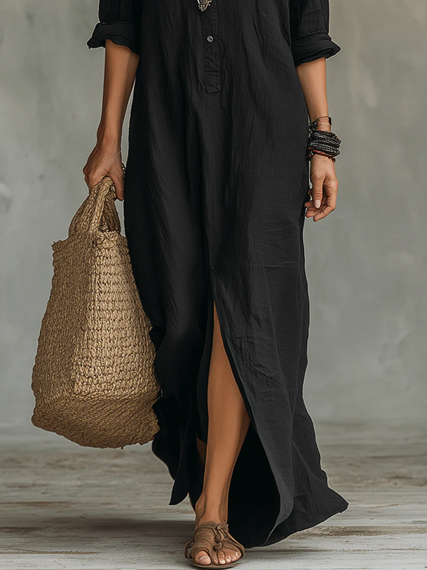 Selena | Vestido Maxi Fluido con Botones Frontales