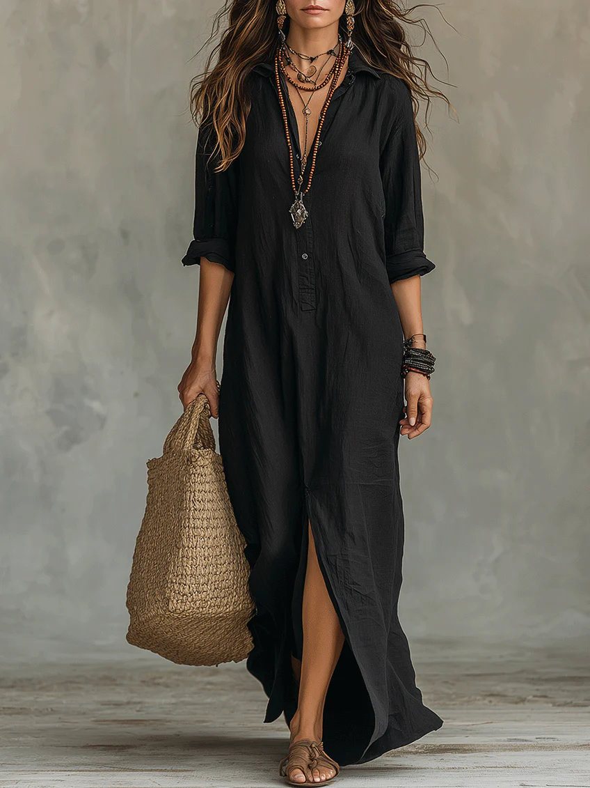 Selena | Vestido Maxi Fluido con Botones Frontales
