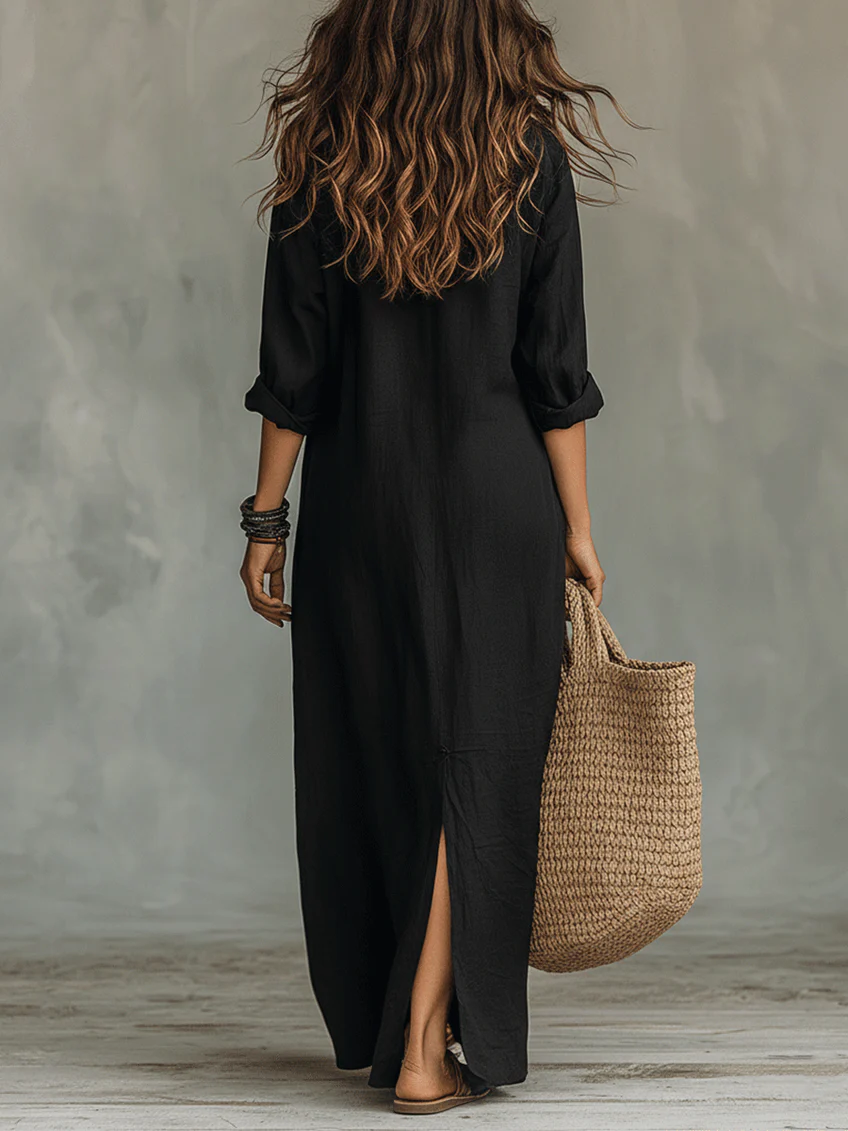 Selena | Vestido Maxi Fluido con Botones Frontales