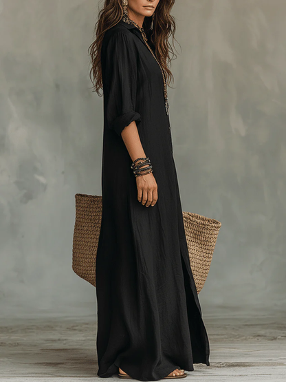 Selena | Vestido Maxi Fluido con Botones Frontales