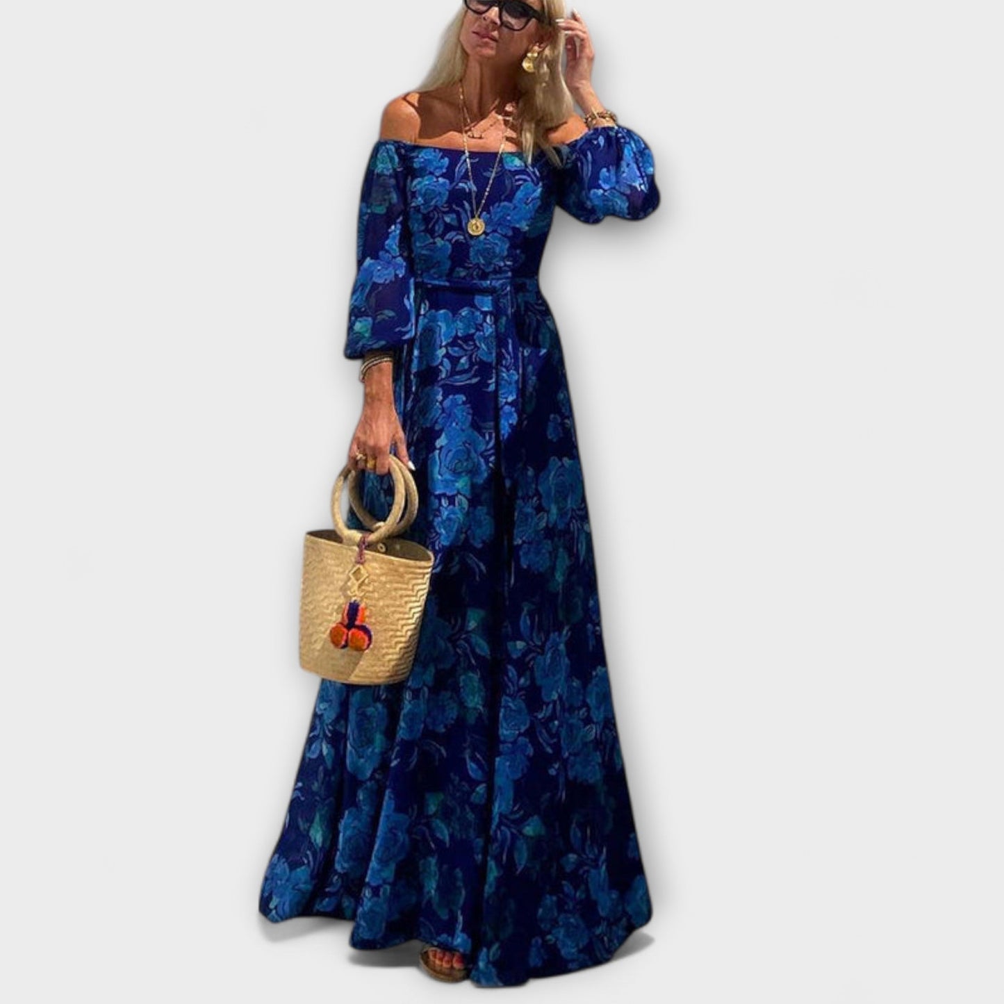 Junípero - Vestido Maxi con Hombros Descubiertos para Vacaciones