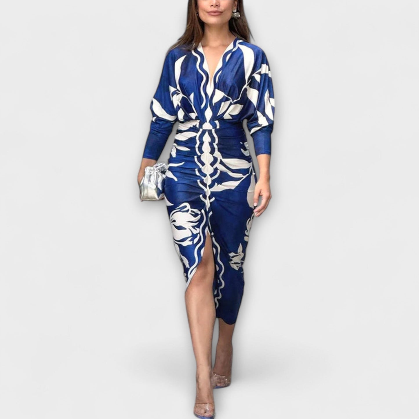 Cleo - Vestido midi único con mangas dolman y estampado brasileño