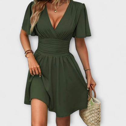 Winslet - Vestido con cinturilla fruncida y escote en V